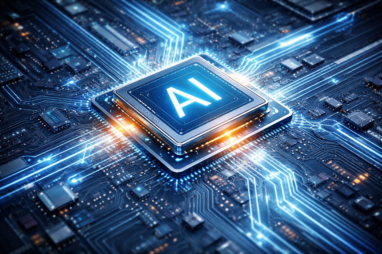 Visualisierter Chip mit der Aufschrift "AI"