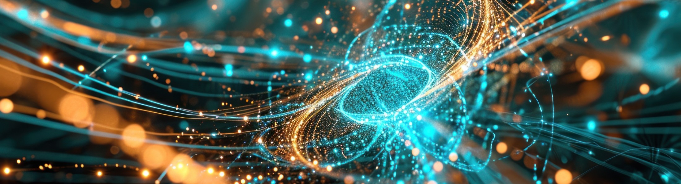 Visualisierung von vernetzten Datenströmen und digitalen Sicherheitsstrukturen mit leuchtenden Linien und Partikeln