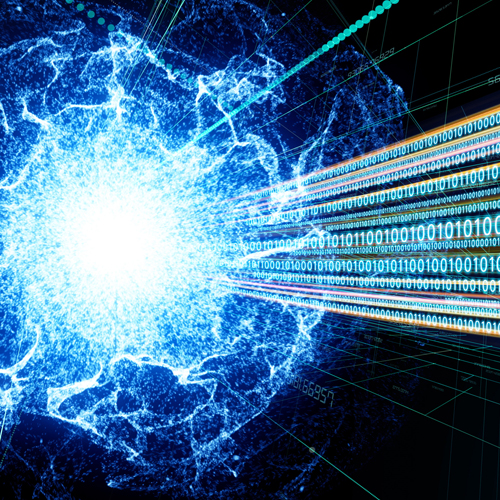 Eine Lichtwolke, aus der Datenströme fließen