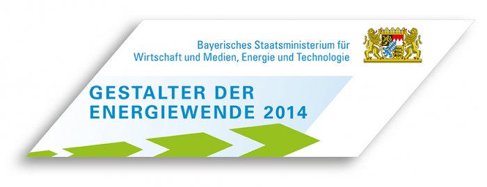 Logo Bayerisches Staatsministerium für Wirtschafts und Medien, Energie und Technologie "Gestalter der Energiewende 2014"