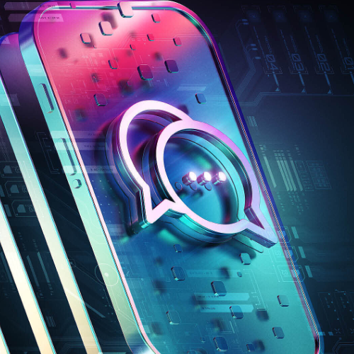 Handy mit blau roten Farben und Textnachricht Icon darauf