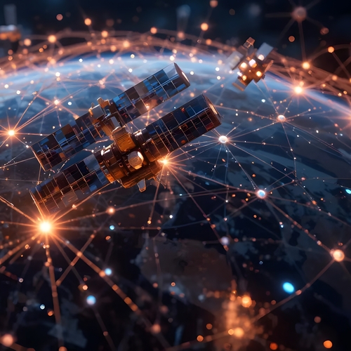 Erde aus dem Weltall mit Satellit