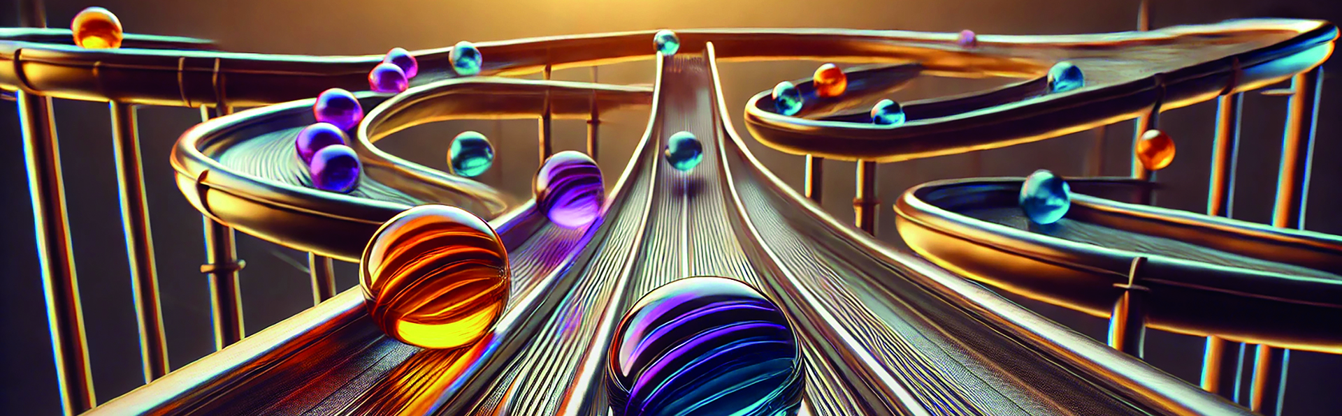 KI generiertes Bild zeigt Murmeln auf einer Kugelbahn