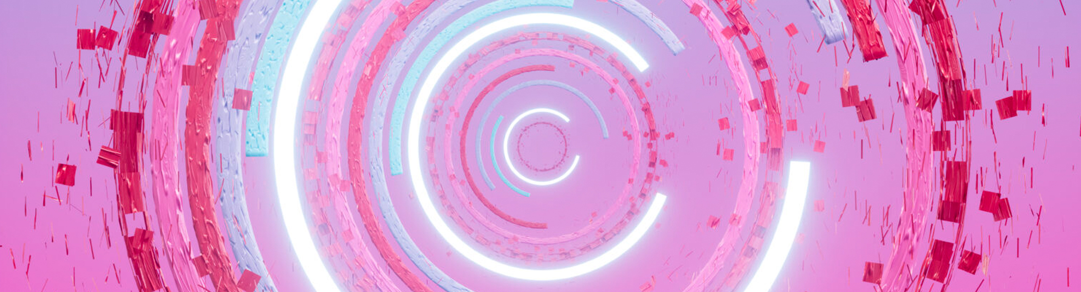 Ein pink- und blaufarbener Hintergrund mit einem kreisförmigen Design in der Mitte.