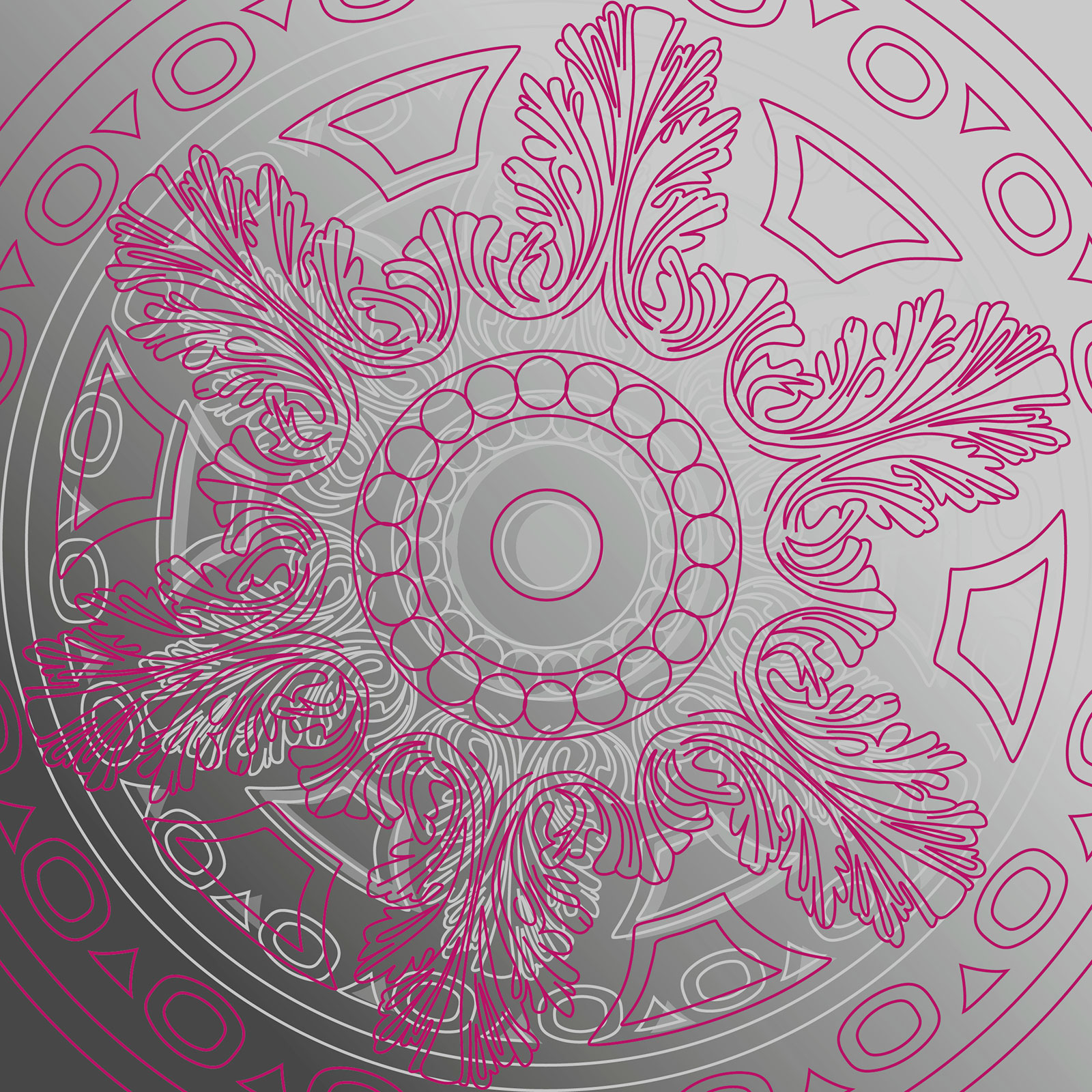 Jugendstilelement in Beerenfarbe über Grau.