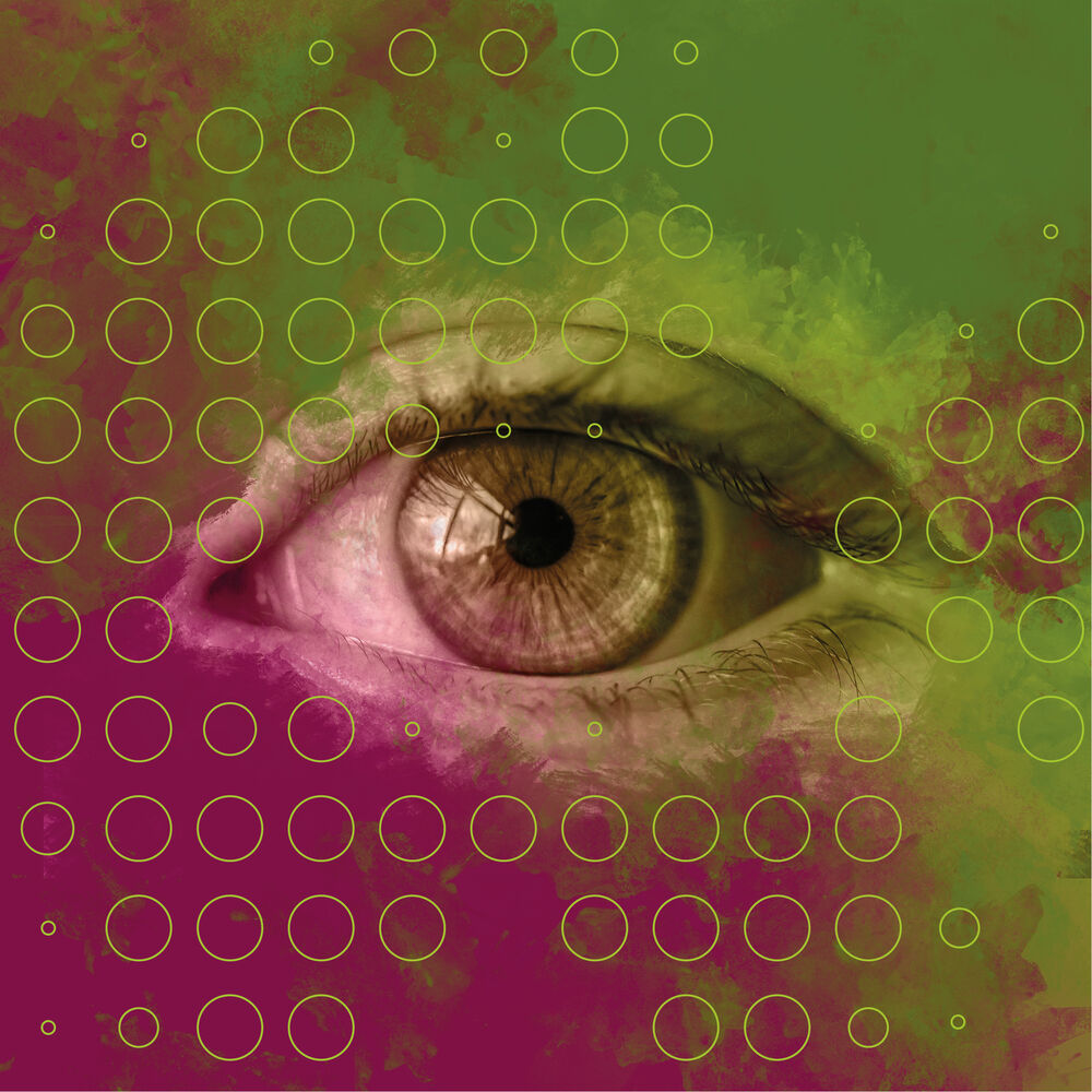 Auge mit grün-rosa Filter