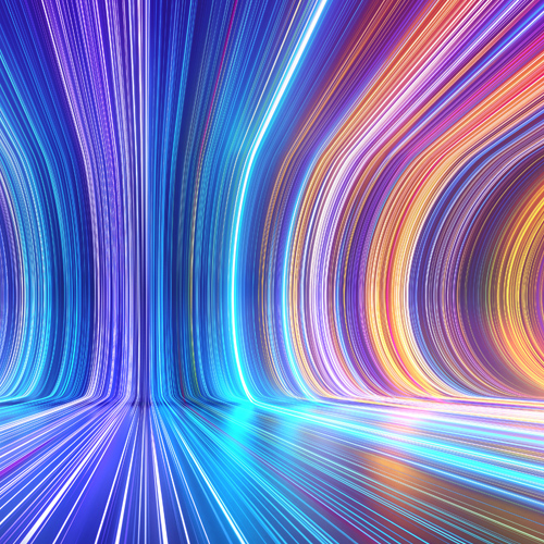 perspektivisch verzerrte farbige Linien, die sich wölben