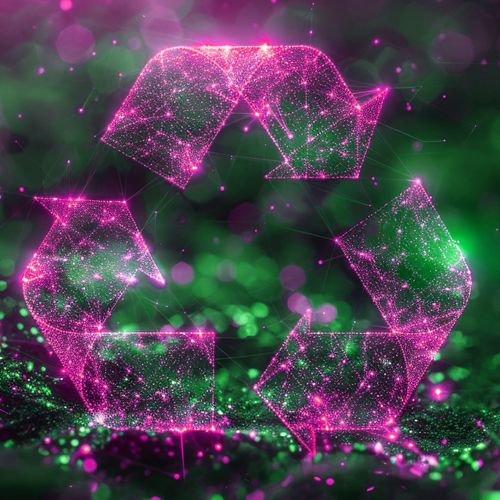 3D Illustration eines Recycling Symbols vor einem an´bstrakten Hintergrund