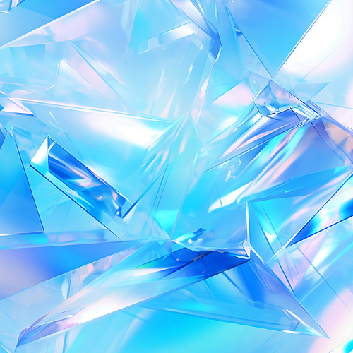 Hintergrund in Blau, übersät mit vielen blauen Glasteilen, die ein dynamisches Muster bilden.