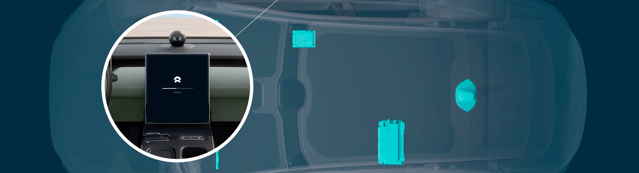 Röntgenbild eines Autos mit montiertem Display