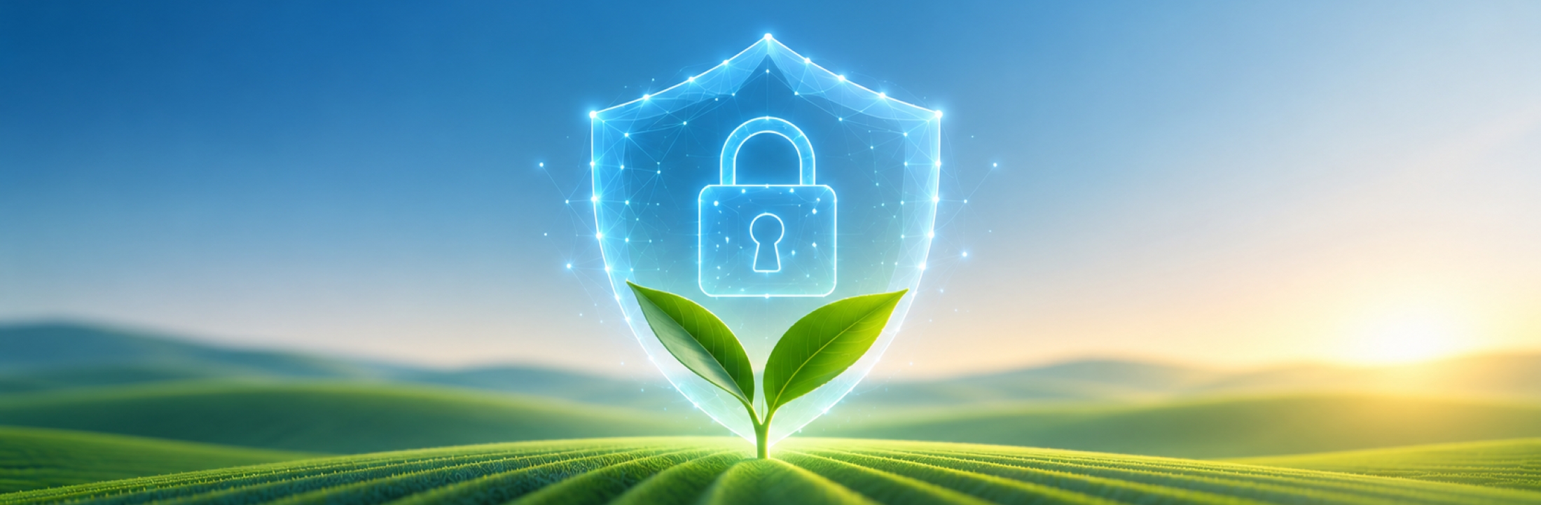 Symbolbild: Cyber Security auf einem Feld, KI-generiert