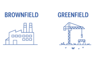 Grafik zeigt Brownfild und Greenfield Implementierung