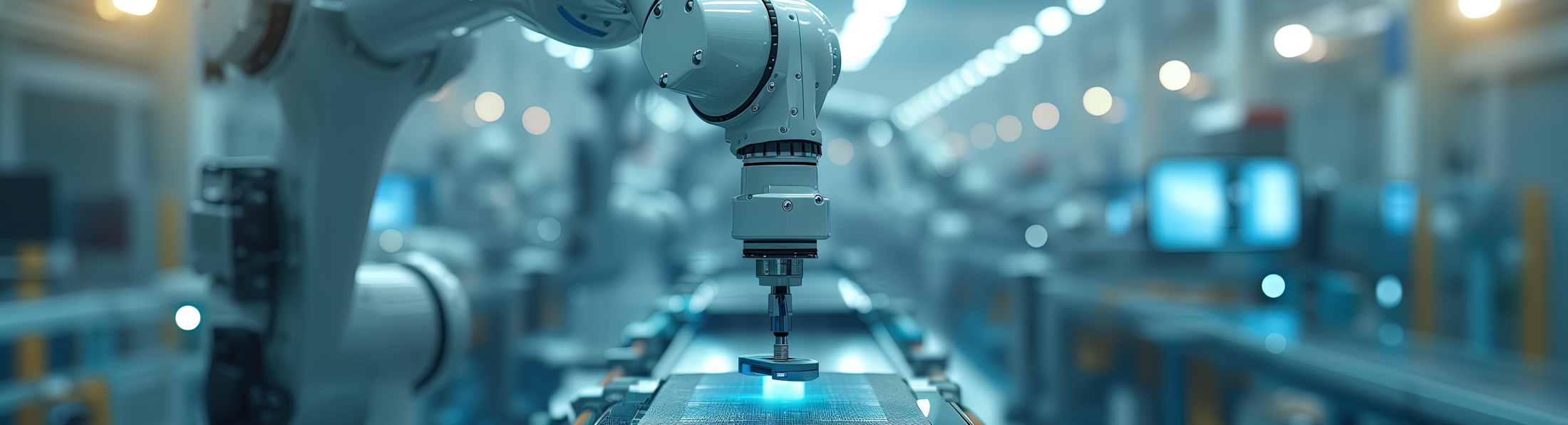 Ein Roboter arbeitet an einer Maschine in einer Fabrik.