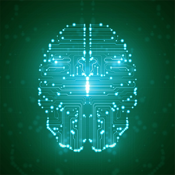 Grafische Darstellung der Neuronen Verbindungen im Gehirn durch blaue Lichtpunkte und Linien