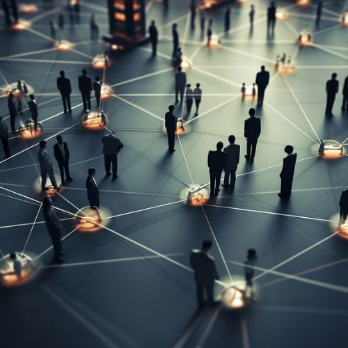 Menschen auf einem Boden mit Vernetzungen