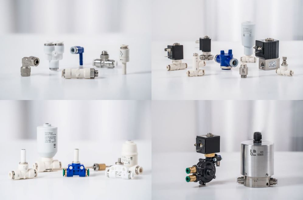 Verschiedene Produkte der Firma AVS in den Themen Verbinden, Steuern, Messen, Fördern