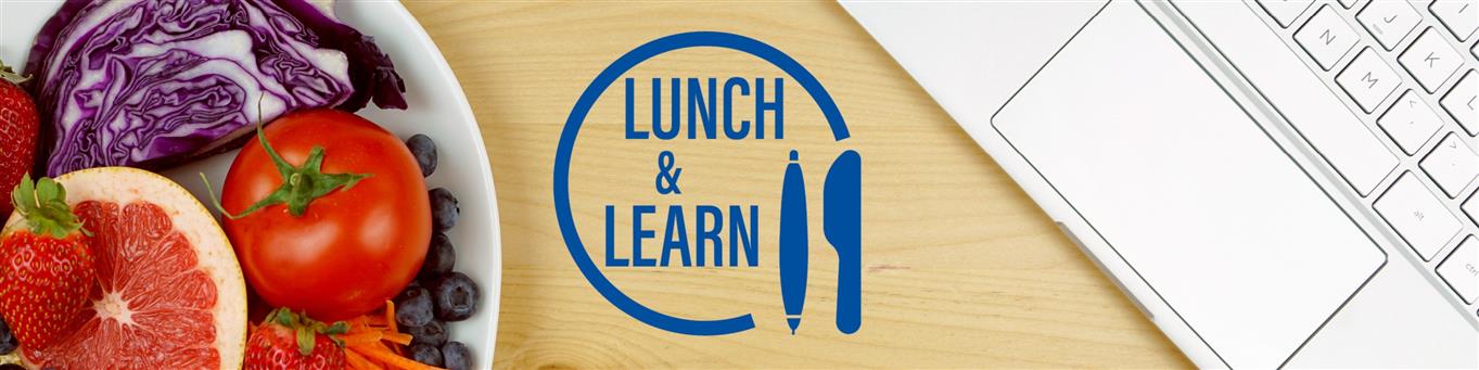 Lunch and Learn Header, mit Obstschale und Tastatur auf einem Tisch