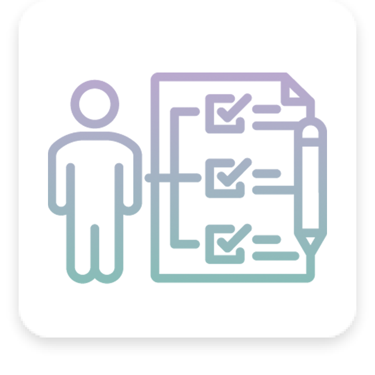 Icon von einem Assessment mit einem Männchen daneben