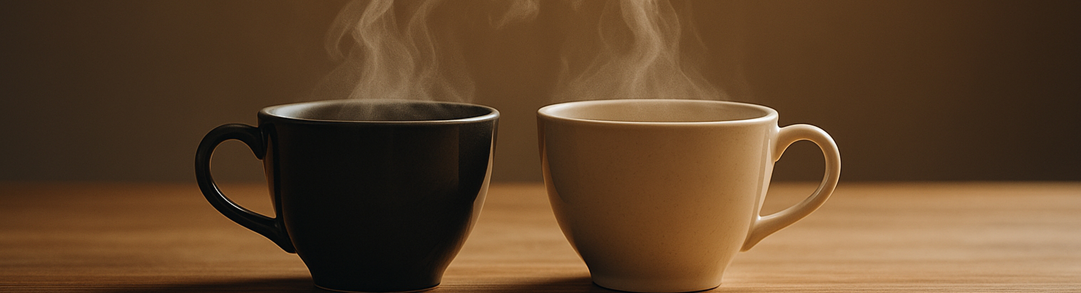 zwei dampfende Kaffeetassen