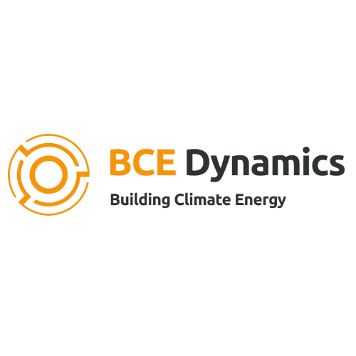 Logo der BCE Dynamics GmbH gestehend aus dem Schriftuzug "BCE Dynamics Building Climate Energy" in orange und schwarz