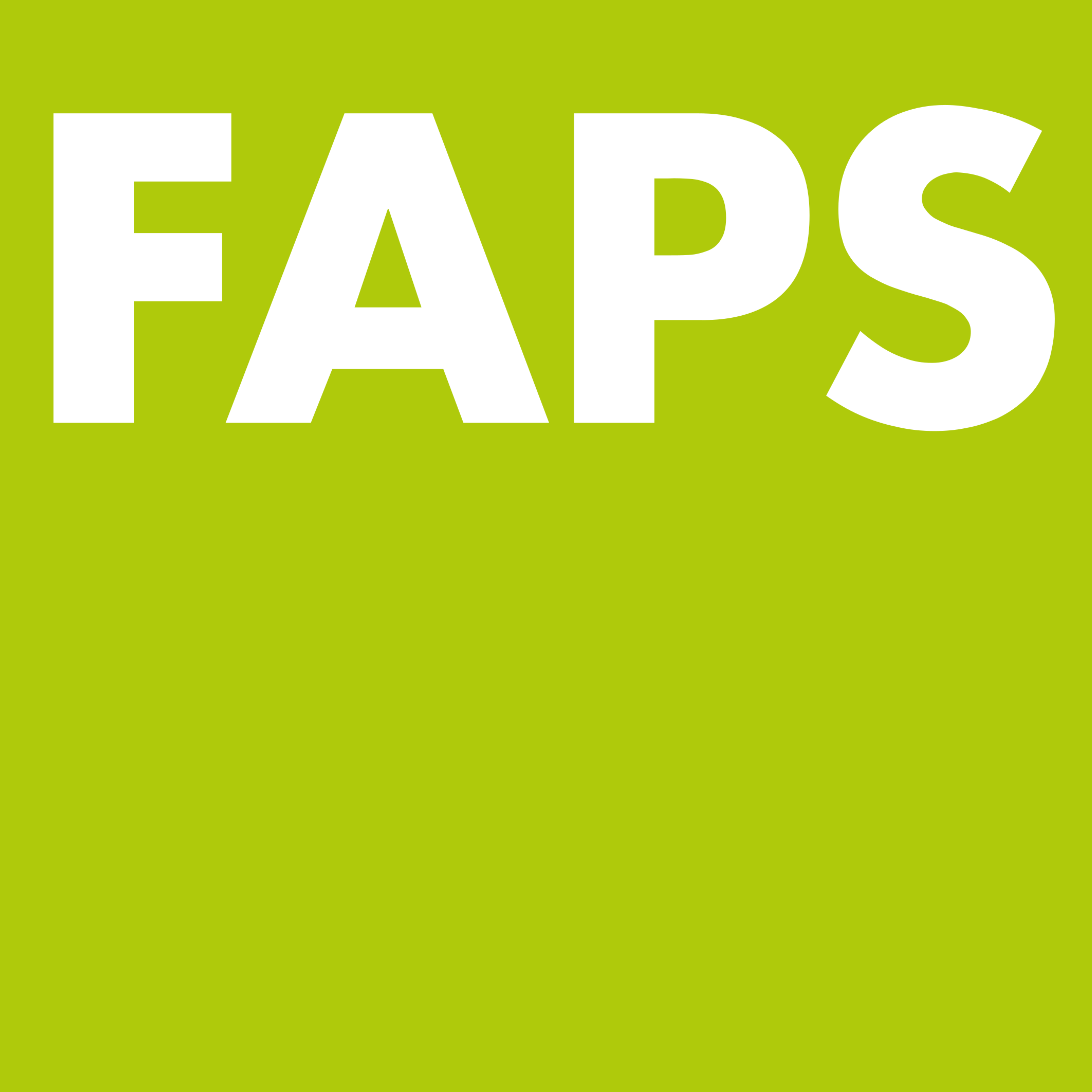 Logo des Lehrstuhl für Fertigungsautomatisierung und Produktionssystematik (FAPS) an der Friedrich-Alexander-Universität Erlangen-Nürnberg, welches aus einem hellgrünen Quadrat mit den weißen Buchstaben "FAPS" besteht
