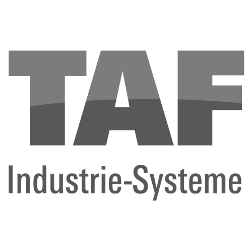 Logo TAF INDUSTRIESYSTEME GmbH in grauer Schrift