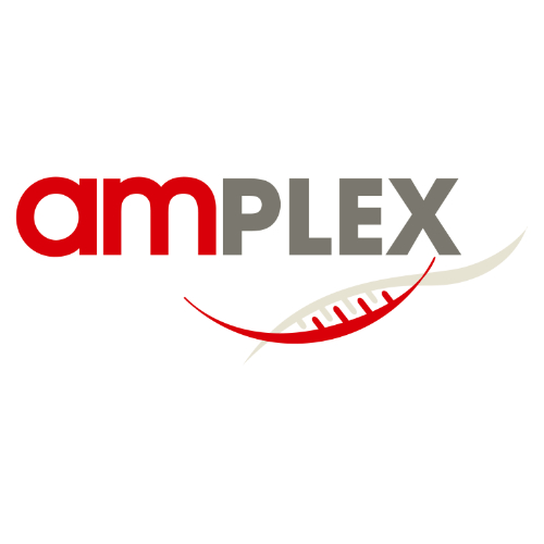 Firmenlogo amplex mit grau/roten DNA Strang 