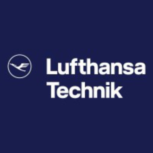 Logo der Lufthansa Technik AG bestehend aus blauem Hintergrund und einem weißen Flugzeug, welches einem Vogel ähnelt und den weißen Worten "Lufthansa Technik"