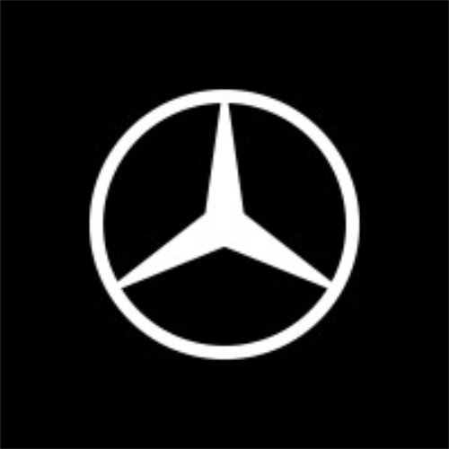 Logo der Mercedes-Benz AG, welches einen weißen dreiarmigen Stern mit einem Kreis darum auf schwarzen Untergrund zeigt