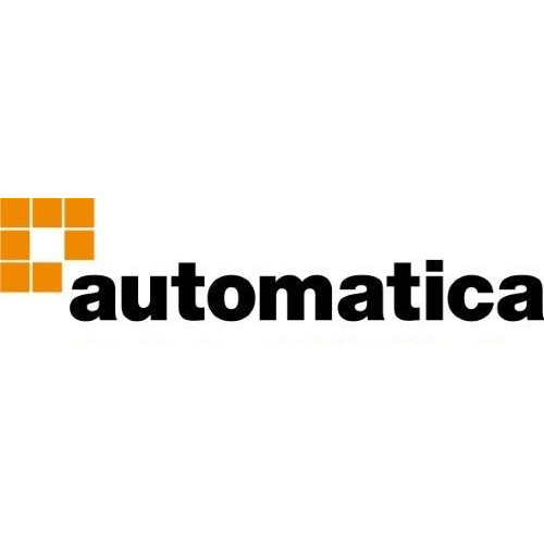 links orange quadratische Signet aus neun kleineren Quadraten mit schwarzen Schriftzug Automatica