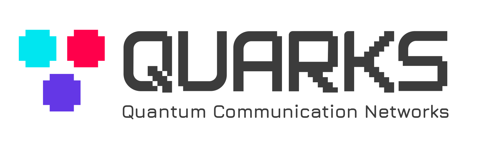 Logo of Quarks, showing 3 dots on the left and the name on the right.