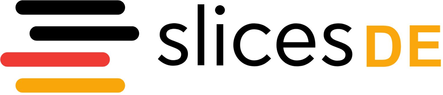 Logo of SlicesDE, showing the name in the colors of the german flag.