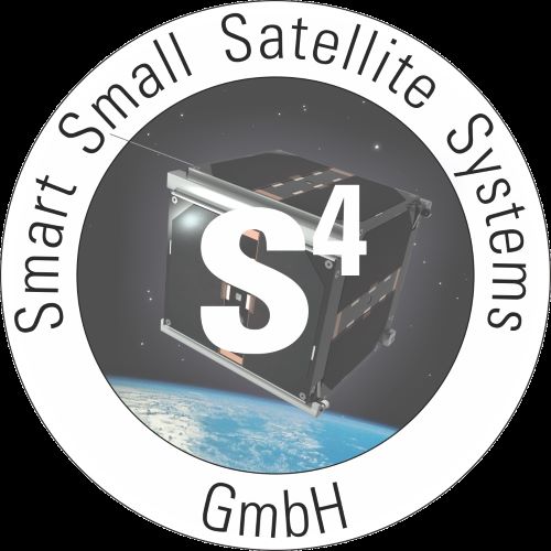 Logo of Smart Small Satellite Systems (S4) GmbH, with the picture of a small satellite in space.
