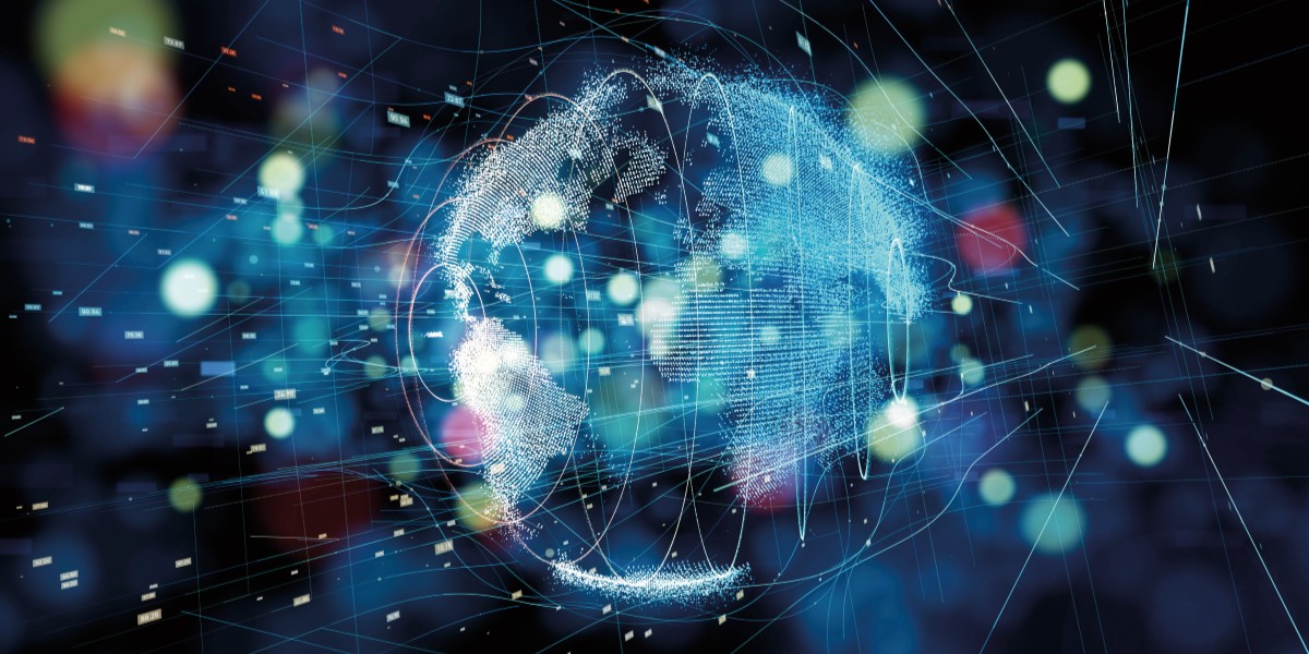 Weltkugel digitalisiert dargestellt in blau