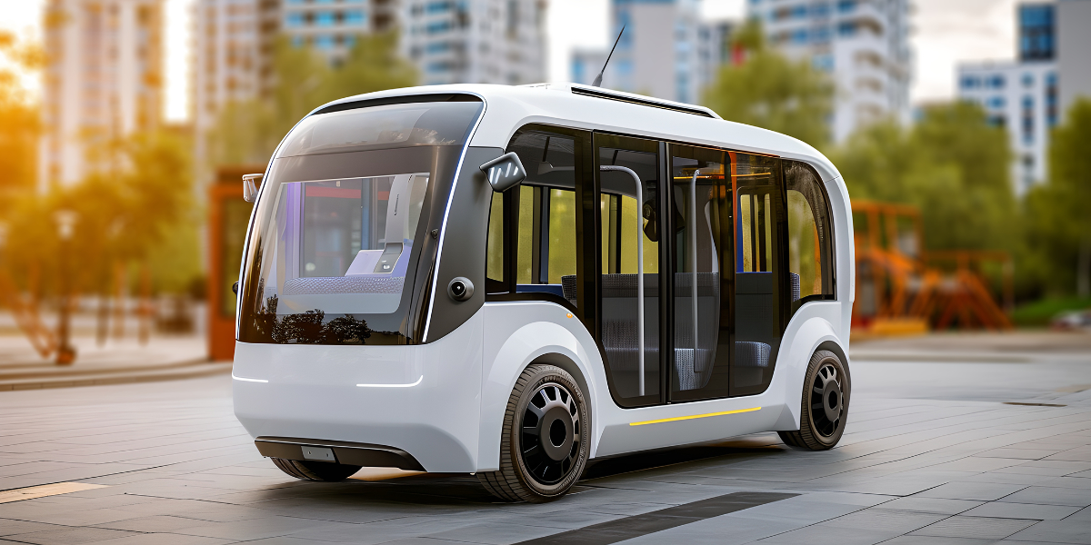 Moderner Bus fährt auf Straße in einer Stadt