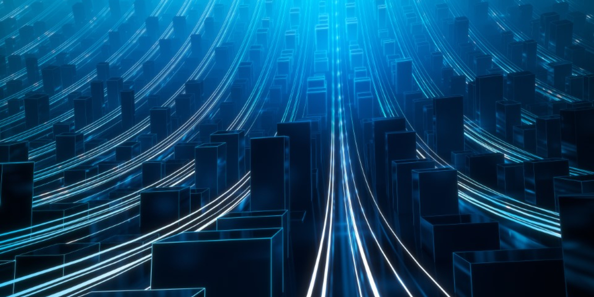 Häuser und dazwischen Lichterstrahle