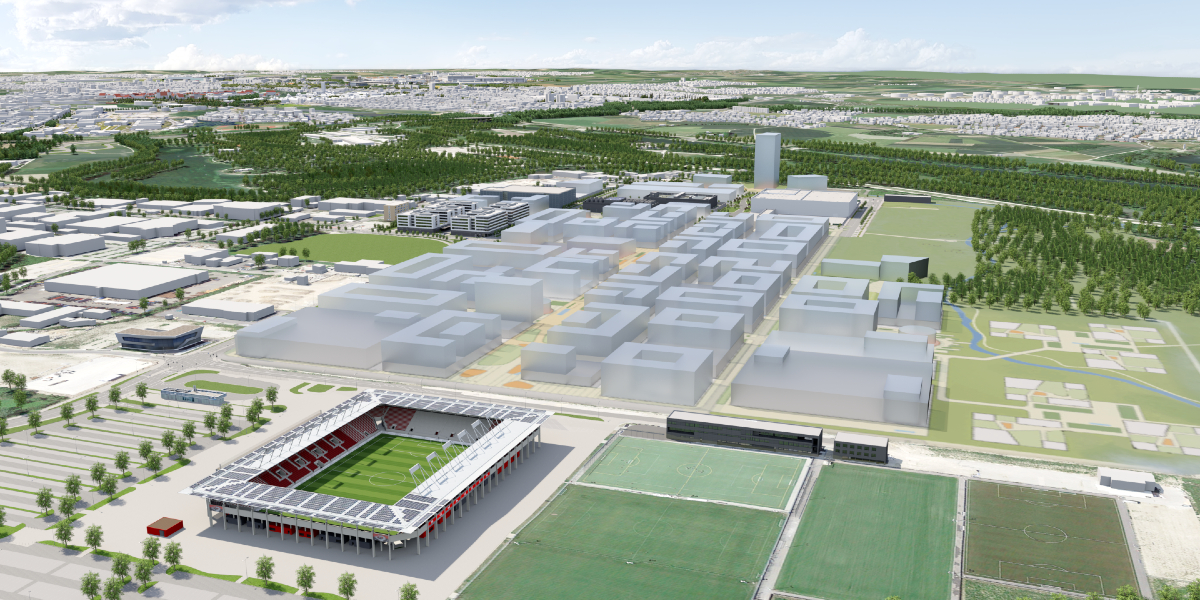 Vogelperspektive auf das Quartier IN-Campus