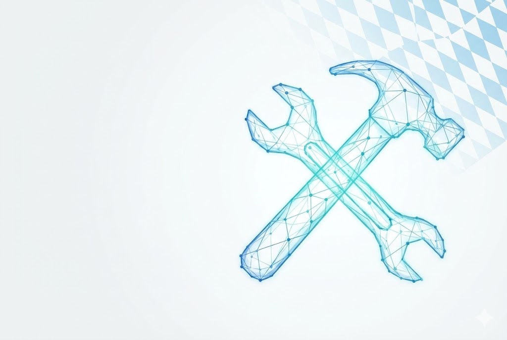 Hammer und Schraubenschlüssel auf der Bayerischen Flagge