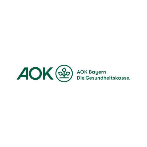 Logo der AOK Bayern mit stilisierter Krone und dem Schriftzug 'AOK Bayern Die Gesundheitskasse'