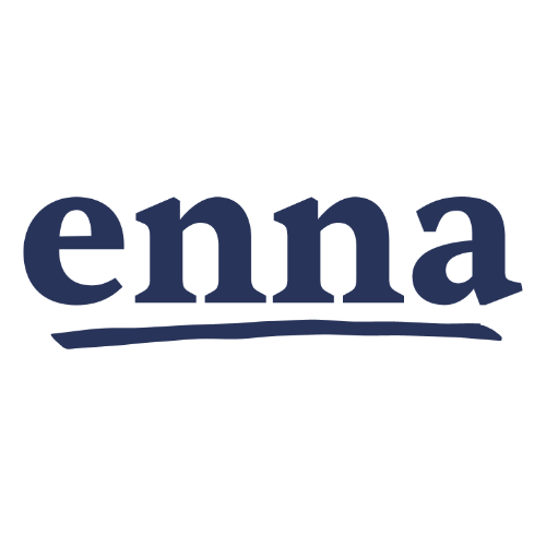 Logo mit dem Schriftzug 'enna' in dunkelblauer Schrift und einem geschwungenen Unterstrich