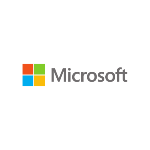 Vierfarbiges Quadrat neben dem Schriftzug 'Microsoft' in grauer Schrift