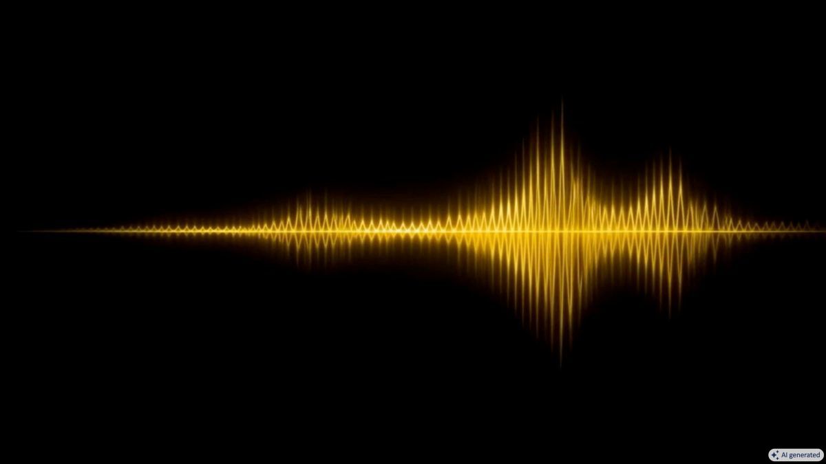 A yellow wavelength in front of a black background.