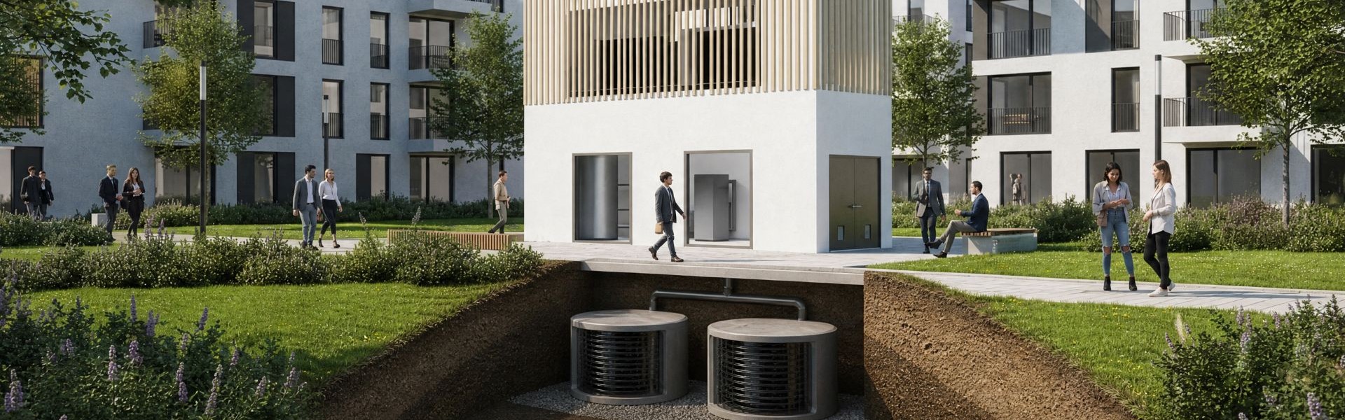 Gebäude mit einem Speichergerät und Garten