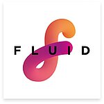 Schriftzug »FLUID« mit einem geschwungenen, farbverlaufenden Band, das die Buchstaben »L« und »I« verbindet