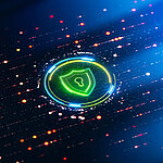 Grafische Darstellung eines grünen Sicherheitsschlosses vor blauem Hintergrund