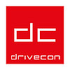 Drivecon Logo, weiße Schrift, roter Grund