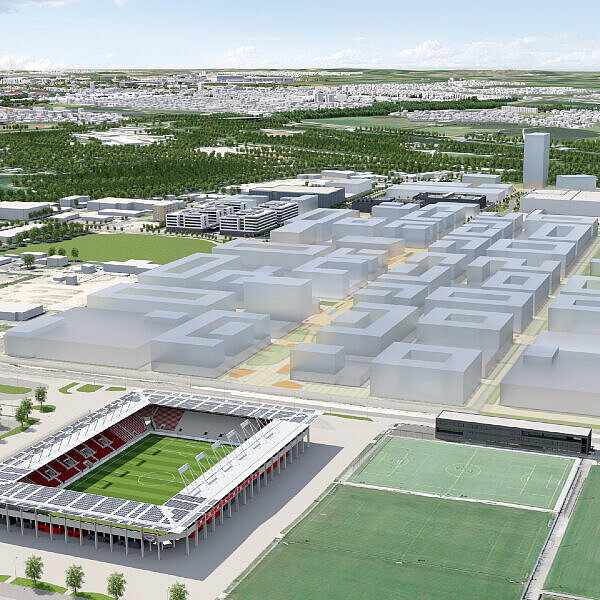 Vogelperspektive auf das Quartier IN-Campus