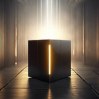 KI generiertes Bild zeigt eine dunkle Box die von goldenem Licht angestrahlt wird.