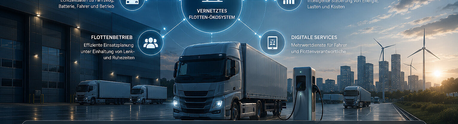 Die intelligente Vernetzung von Fahrzeugen, Ladeinfrastruktur, Energie, Daten und digitalen Services schafft die Grundlage für einen effizienten und nachhaltigen Flottenbetrieb