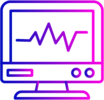 Schwarz-weiße Linienzeichnung eines Monitors mit Herzfrequenzkurve auf dem Bildschirm